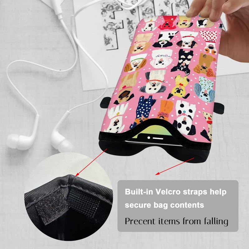 otilil Neoprene Cell Phone Sleeve Pouch Case Bag with Crossbody Strap Neck Lanyard for Women 7.1 X 3.9 in Pink Dog - Image 3